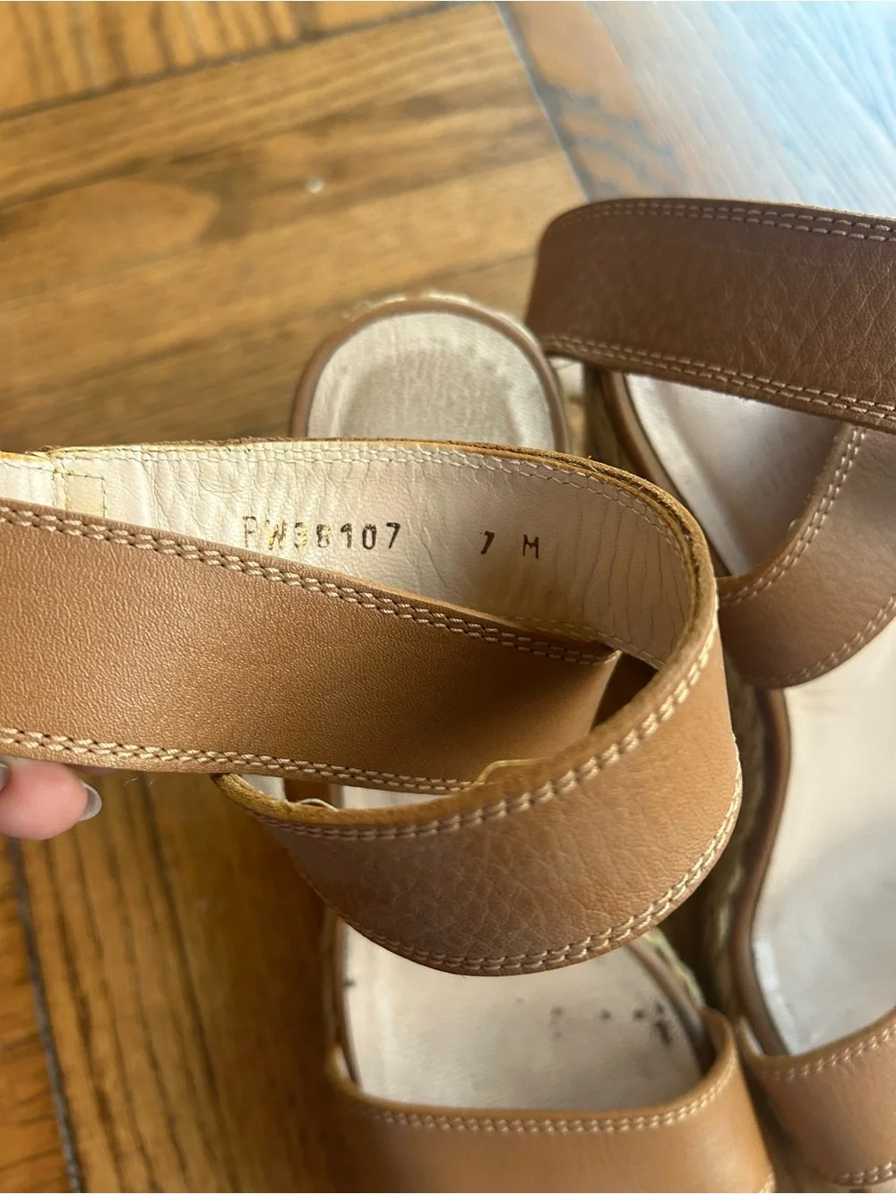 Stuart Weitzman Cognac Leather Espadrille Wedge Sandals